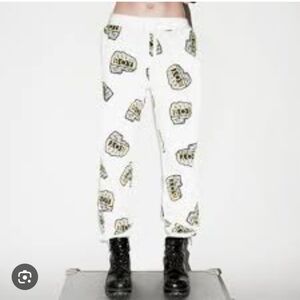 Boy London Women's Graphic Sweatpants Grunge‎ Punk Rock Pull-on XL White Golden